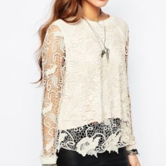 Free People Tops - Free People lace split back sweater - size small